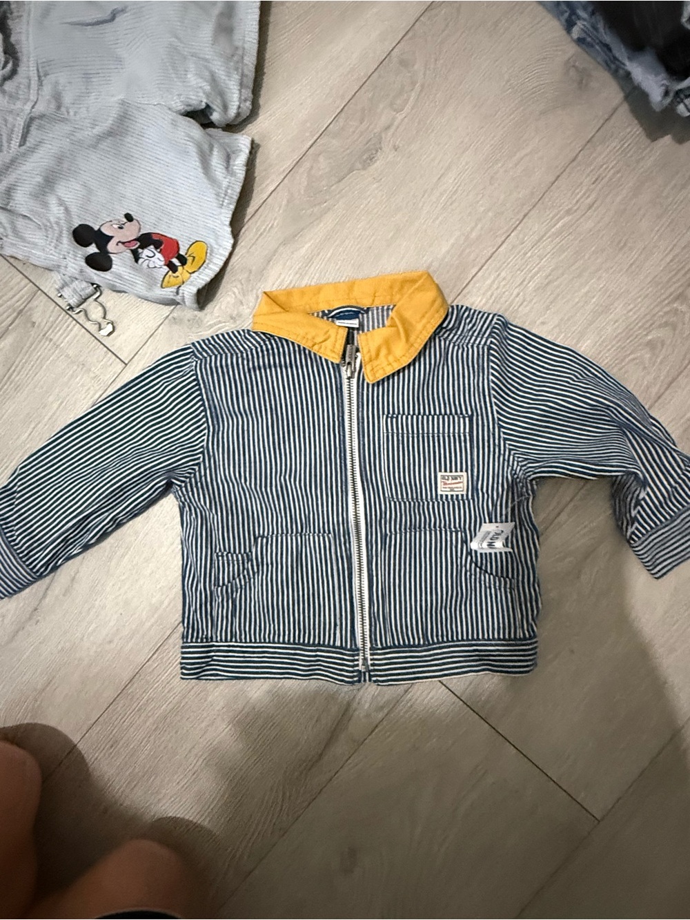 Old Navy Blue & White Striped Kids Jacket with Yellow Collar